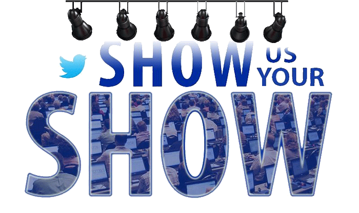 Show Us Your Show Rewards from Rentacomputer.com! Show Us Your Show text being illuminated by stage lights
