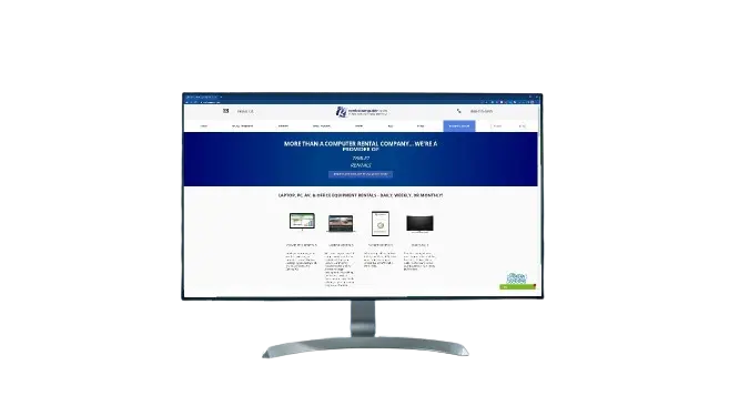 a small computer monitor displaying the Rentacomputer.com home page