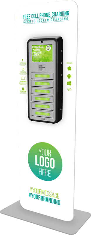 Charging Locker Rentals A Charging Locker with a customizable video screen and custom branding opportunities.