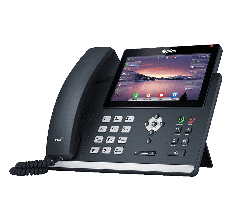 Hosted PBX and ECaaS Rental Services An image of a Yealink phone with a large digital display